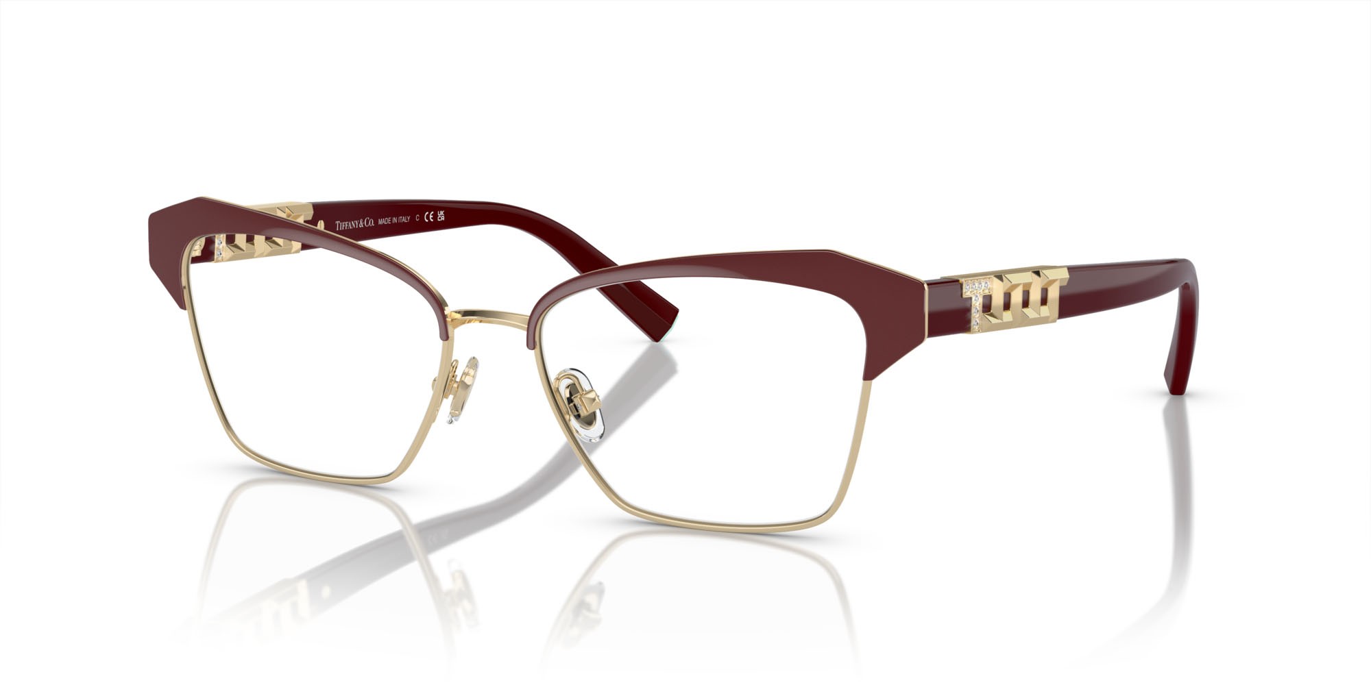 Eyeglasses Tiffany TF 1156B (6185) color bordeaux su oro pallido shape square lenses lente demo
