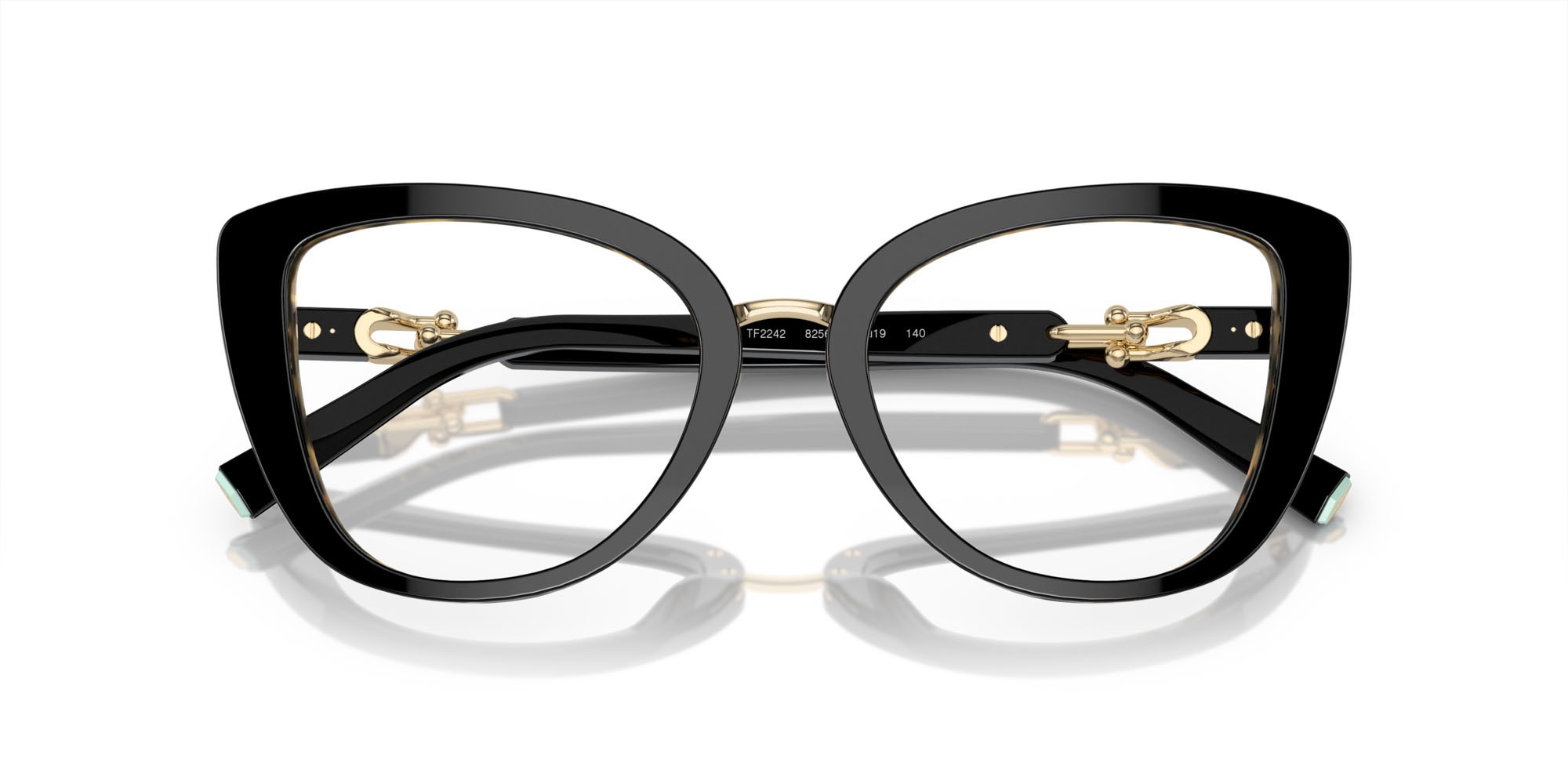 Occhiali da vista Tiffany TF 2242 (8256) colore nero su havana giallo forma cat eye lenti lente demo