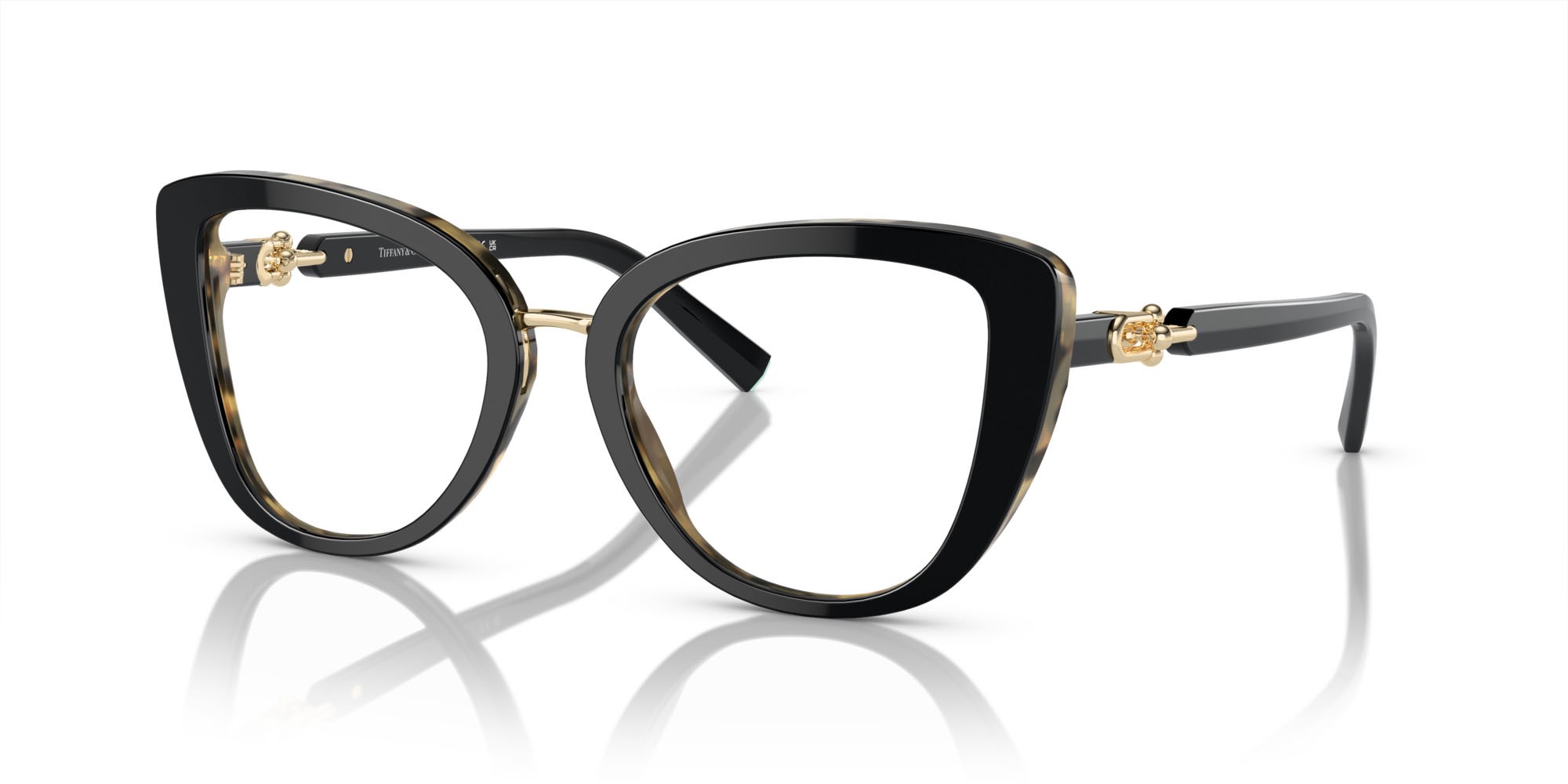 Occhiali da vista Tiffany TF 2242 (8256) colore nero su havana giallo forma cat eye lenti lente demo