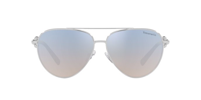 Sonnenbrillen Tiffany TF 3092 (6175V6) farbe argento form aviator gläser trasparente sfumato blu specchiato argento