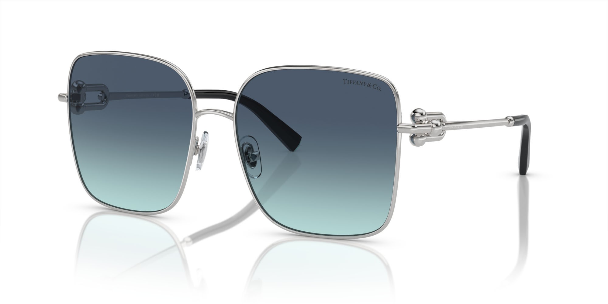 Sonnenbrillen Tiffany TF 3094 (60019S) farbe argento form quadratisch gläser azzurro sfumato blu