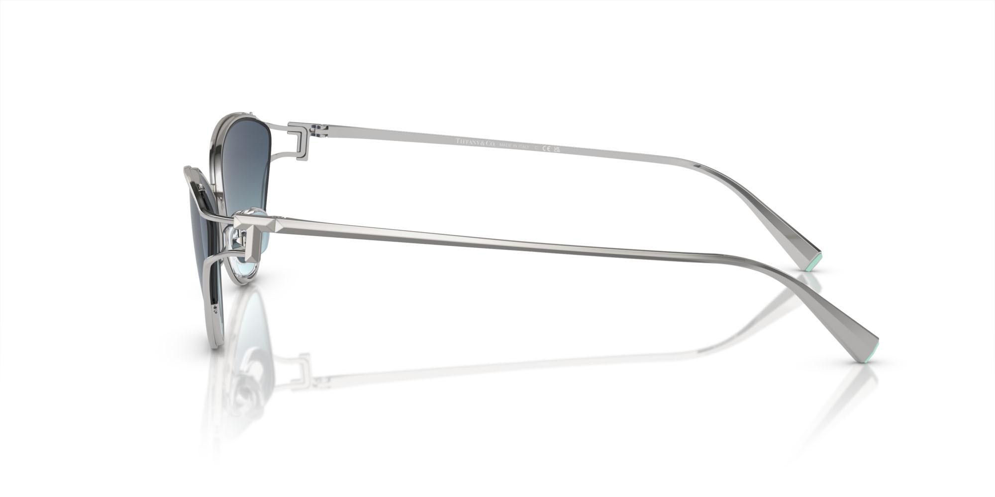 Occhiali da sole Tiffany TF 3095 (60019S) colore argento forma cat eye lenti azzurro sfumato blu