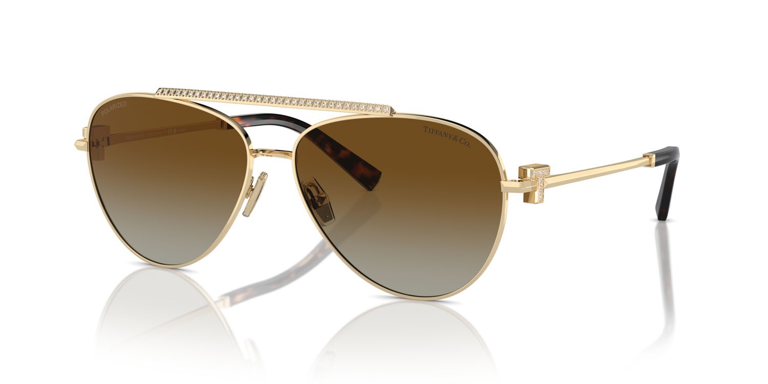 Sunglasses Tiffany TF 3101B (6208T5) color oro pallido shape aviator lenses polarized marrone sfumata
