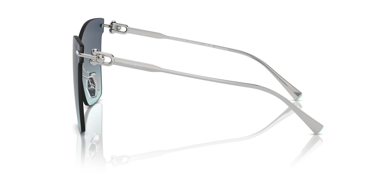 Sunglasses Tiffany TF 3103K (62139S) color argento placcato oro shape butterfly lenses azzurro sfumato blu