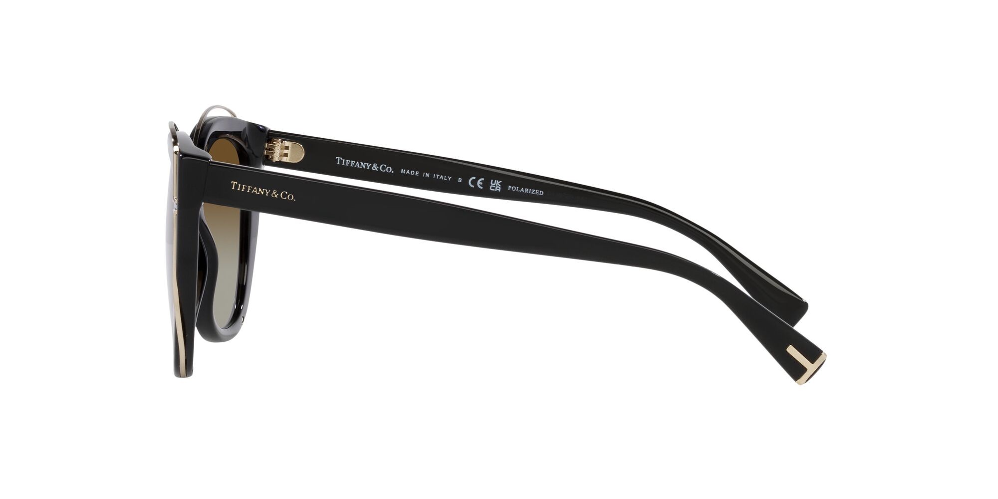 Occhiali da sole Tiffany TF 4148 (8364T5) colore nero forma cat eye lenti polarizzata marrone sfumato