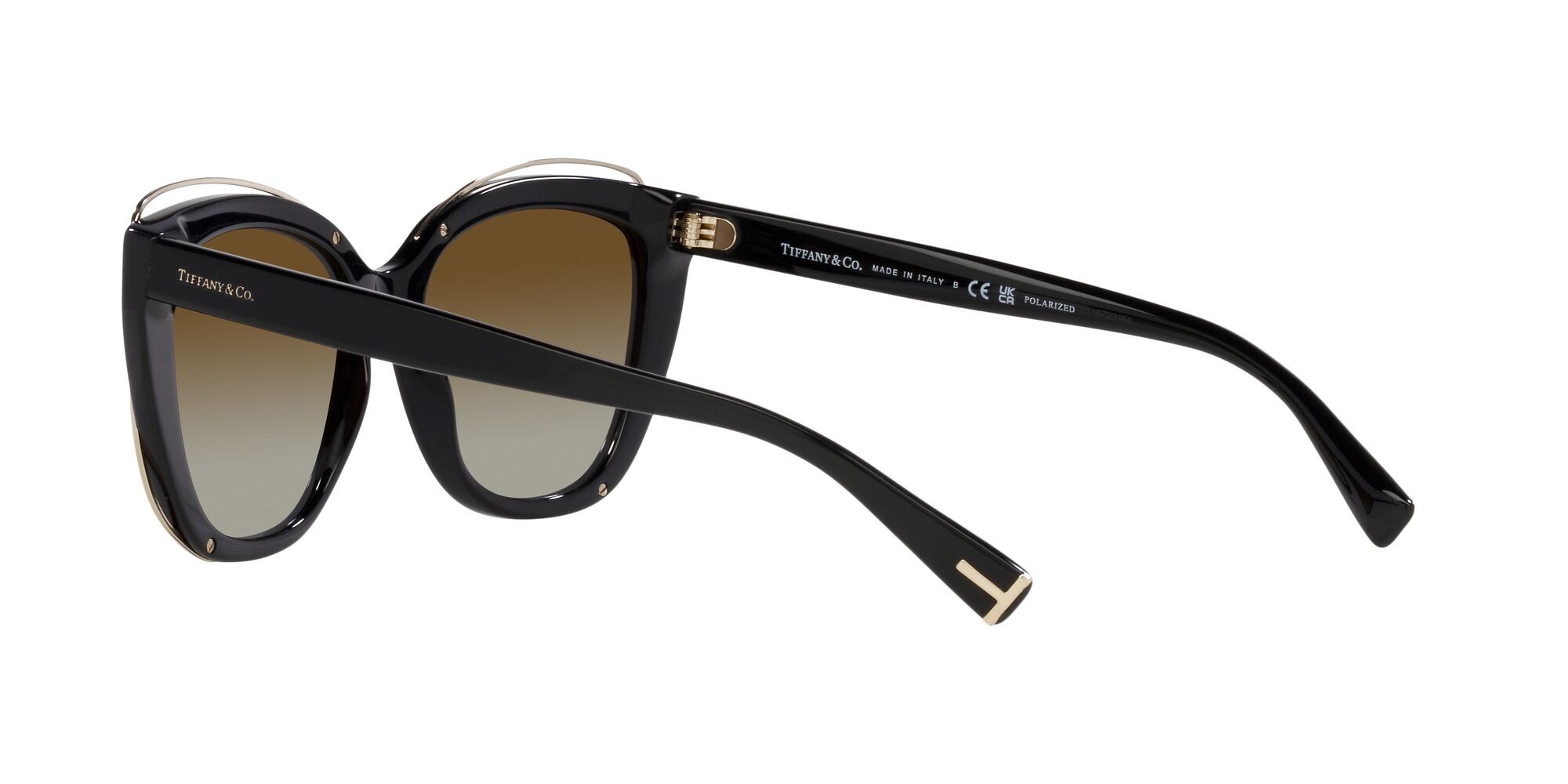 Occhiali da sole Tiffany TF 4148 (8364T5) colore nero forma cat eye lenti polarizzata marrone sfumato