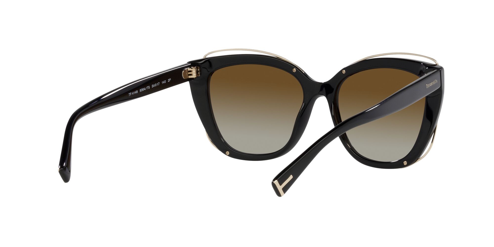 Occhiali da sole Tiffany TF 4148 (8364T5) colore nero forma cat eye lenti polarizzata marrone sfumato