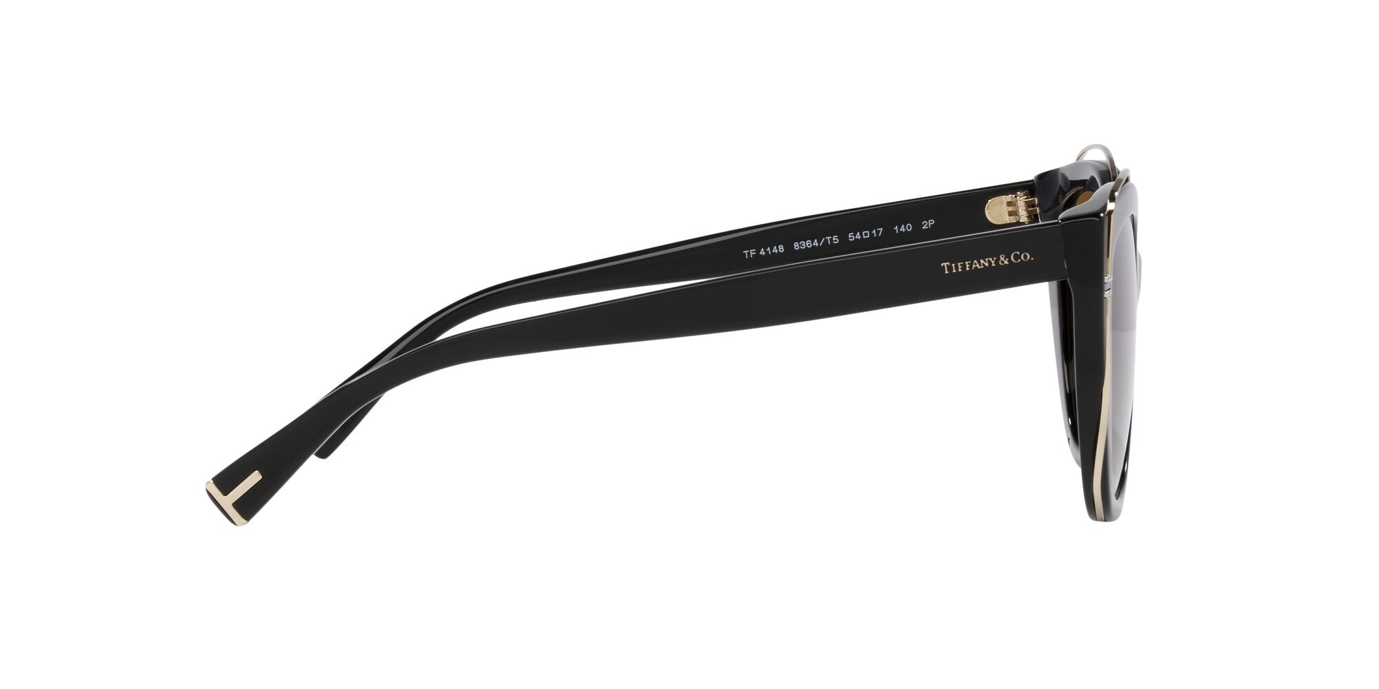 Occhiali da sole Tiffany TF 4148 (8364T5) colore nero forma cat eye lenti polarizzata marrone sfumato