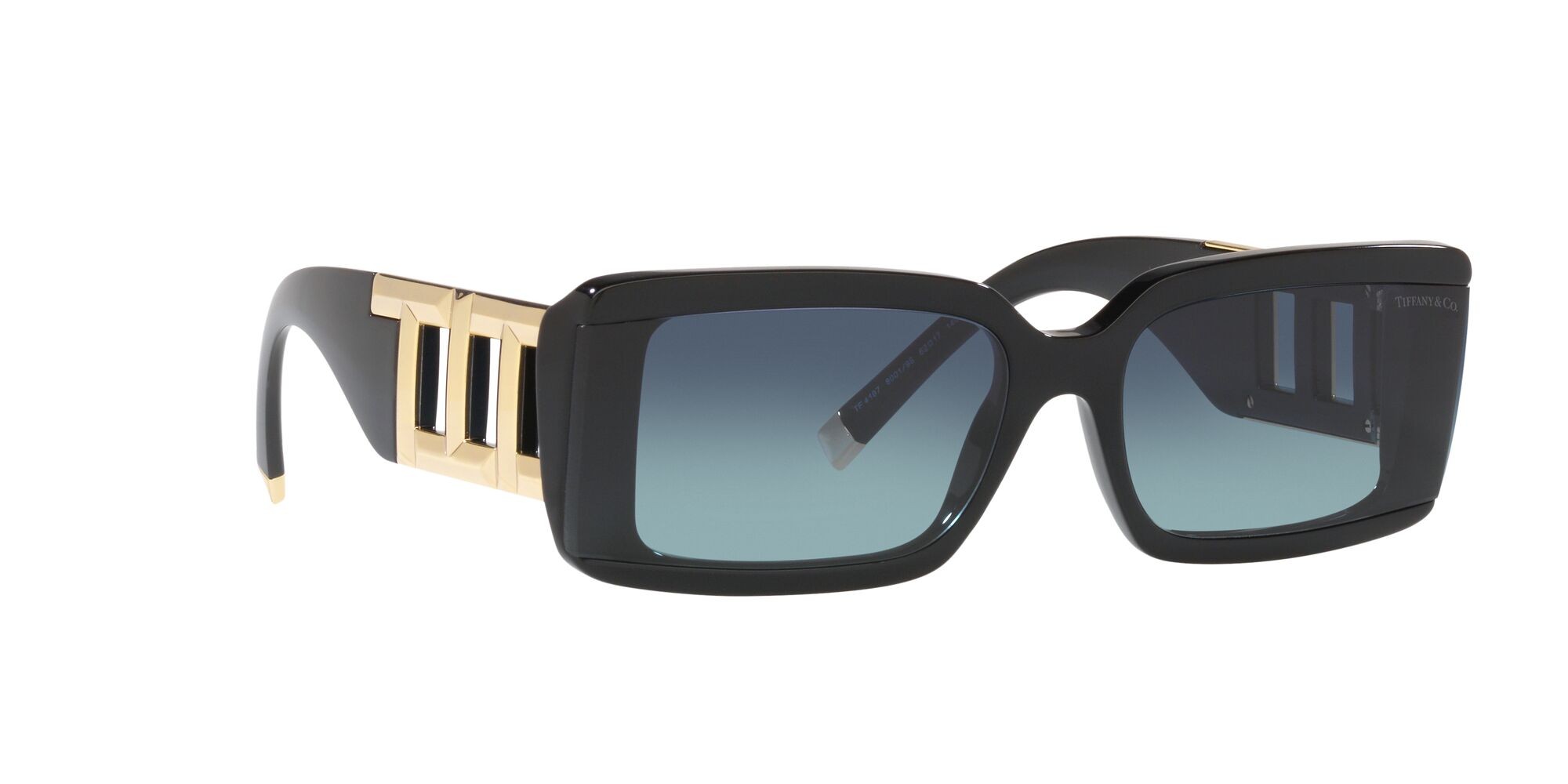 Occhiali da sole Tiffany TF 4197 (80019S) colore nero forma rettangolare lenti azzurro sfumato blu