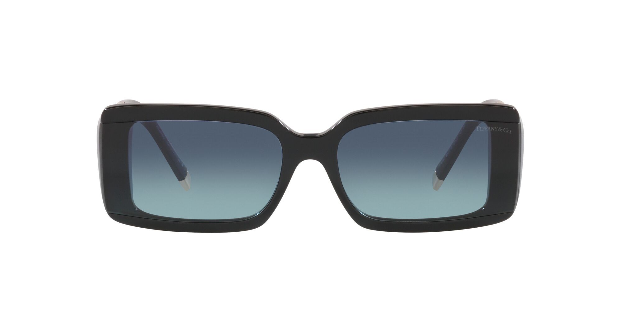 Occhiali da sole Tiffany TF 4197 (80019S) colore nero forma rettangolare lenti azzurro sfumato blu