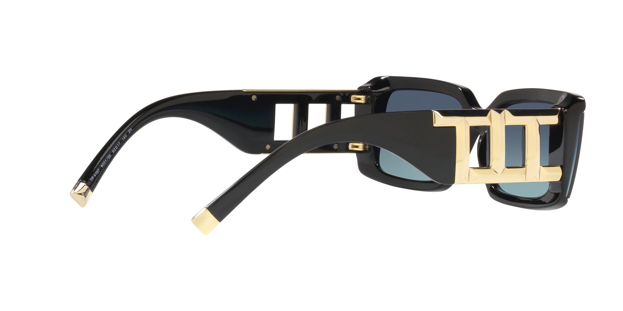 Occhiali da sole Tiffany TF 4197 (80019S) colore nero forma rettangolare lenti azzurro sfumato blu