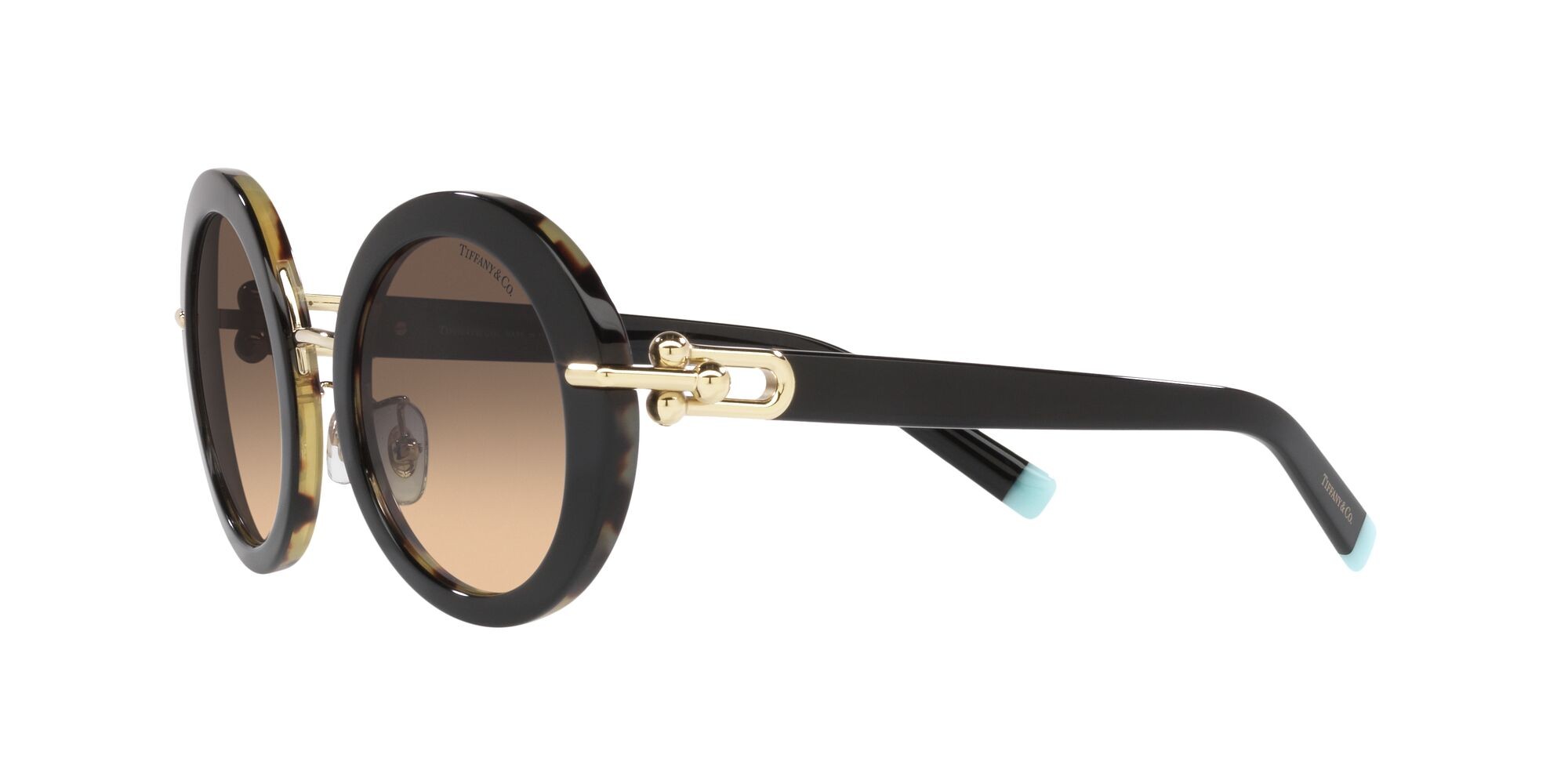 Sonnenbrillen Tiffany TF 4201 (82562Q) farbe black on yellow havana form rund gläser giallo chiaro sfumato grigio