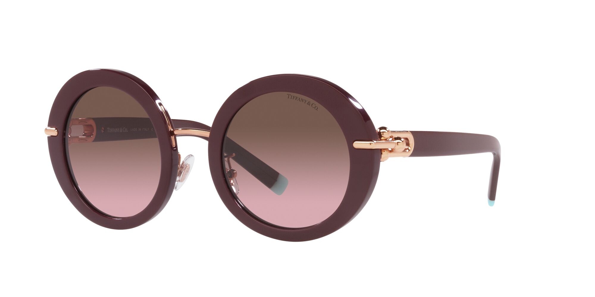 Sonnenbrillen Tiffany TF 4201 (83549T) farbe borgogna tinta unita form rund gläser violetto sfumato marrone