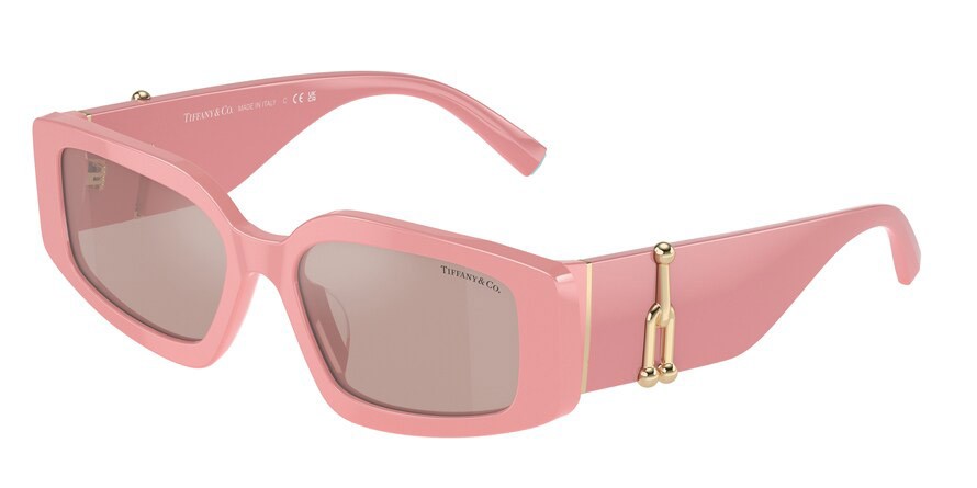 Sunglasses Tiffany TF 4208U (8383/5) color solid pink shape rectangle lenses light pink mirror silver