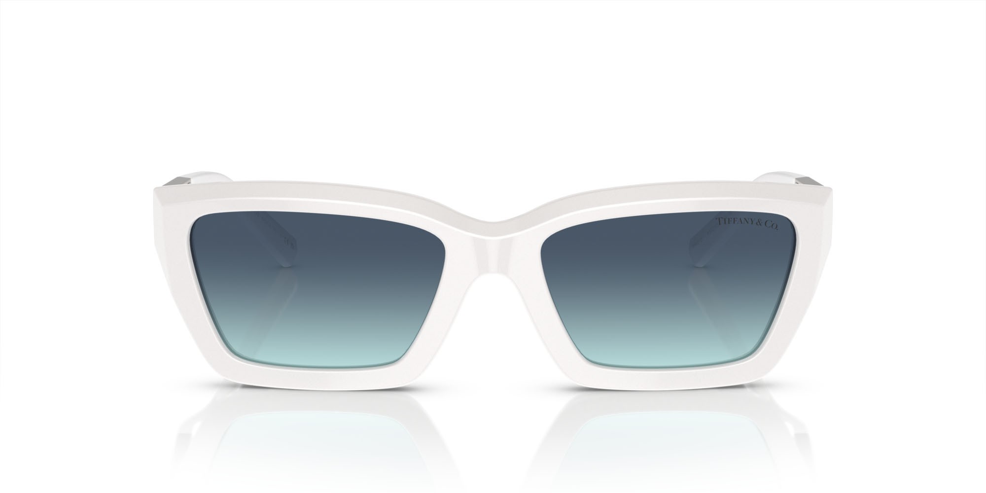 Occhiali da sole Tiffany TF 4213 (83929S) colore bianco acceso forma rettangolare lenti azzurro sfumato blu