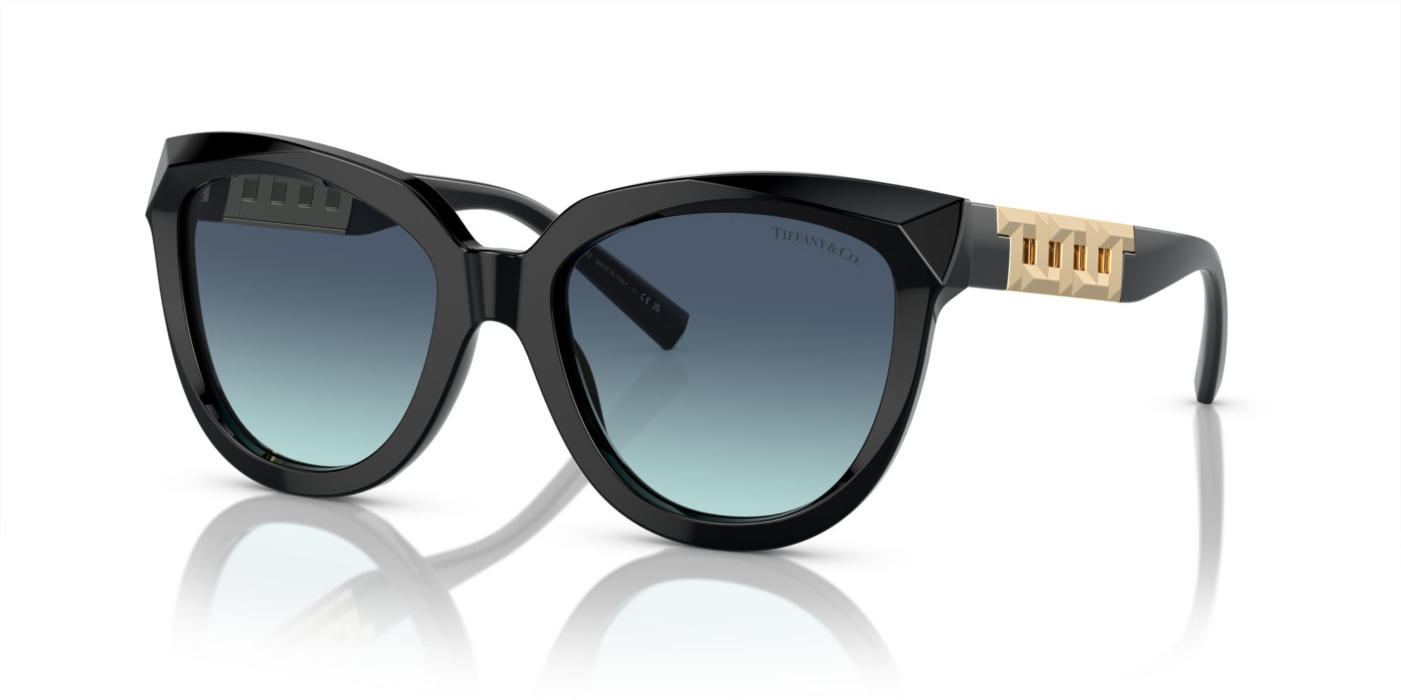 Sunglasses Tiffany TF 4215 (83429S) color nero shape cat eye lenses azzurro sfumato blu