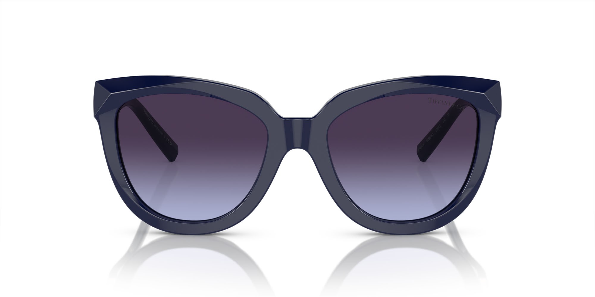 Sunglasses Tiffany TF 4215 (83964Q) color blu scuro shape cat eye lenses violetto sfumato grigio
