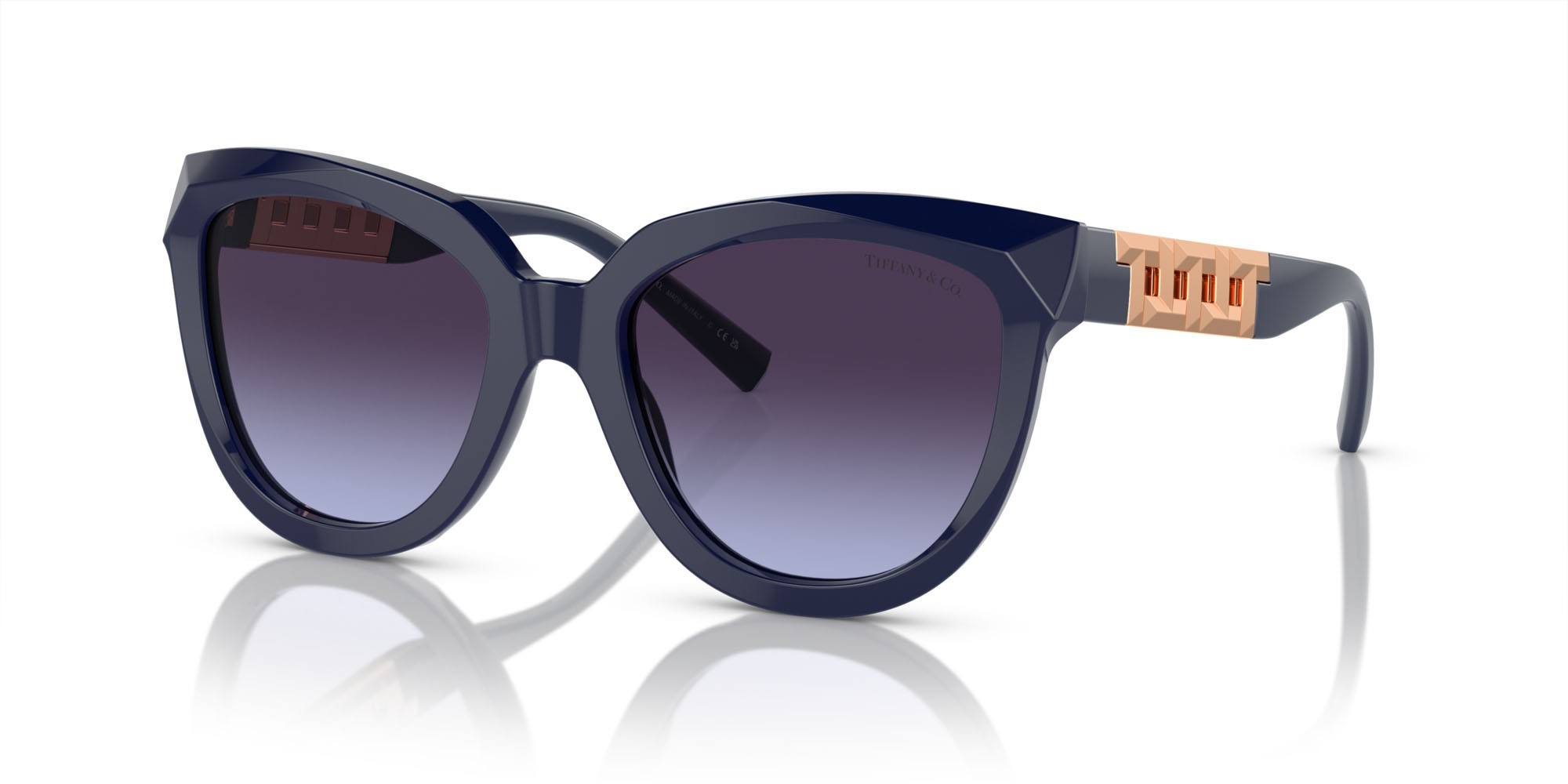 Sunglasses Tiffany TF 4215 (83964Q) color blu scuro shape cat eye lenses violetto sfumato grigio