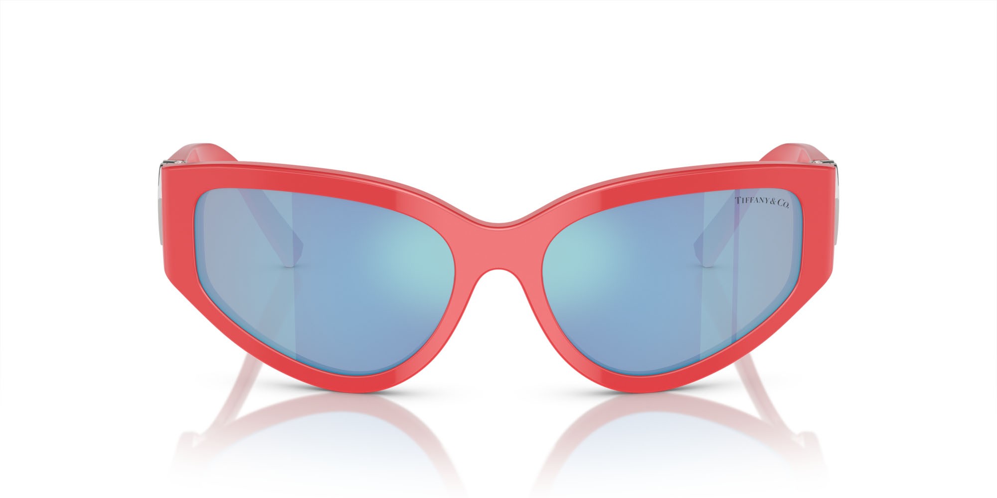 Sunglasses Tiffany TF 4217 (8370MA) color corallo shape irregular lenses rosa specchiata blu