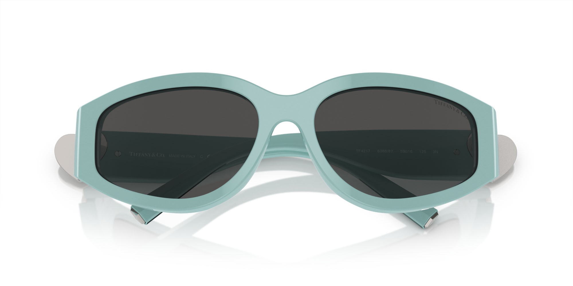 Sunglasses Tiffany TF 4217 (838887) color blu tiffany shape irregular lenses grigio scuro