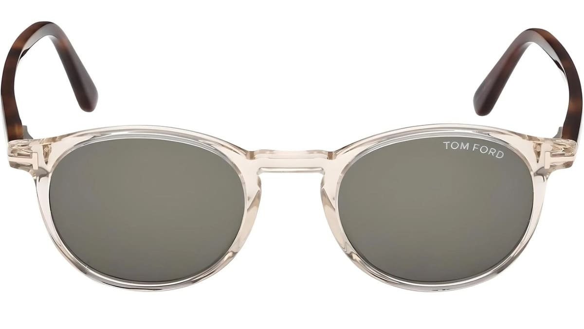 Occhiali da sole Tom Ford Andrea-02 FT0539 (45N) colore marrone chiaro lucido / avana bionda forma rotondo lenti verde