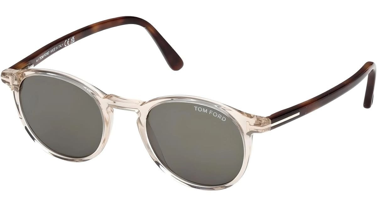 Occhiali da sole Tom Ford Andrea-02 FT0539 (45N) colore marrone chiaro lucido / avana bionda forma rotondo lenti verde