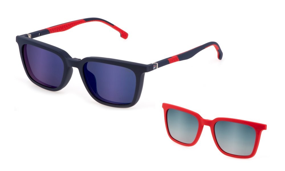 Brillen Fila UFI438 (U43P) + clip-on farbe blu pieno opaco gläser smoke multilayer blu