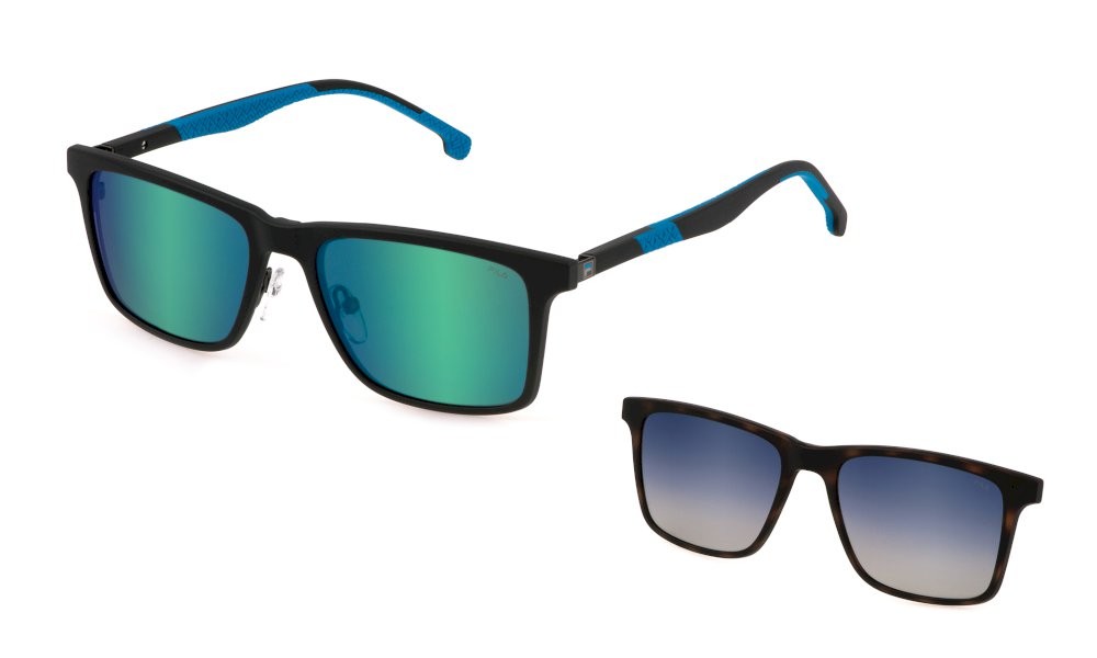 Occhiali da vista Fila UFI530 (568P) c/clip-on colore bachelite lucida totale lenti smoke multilayer green
