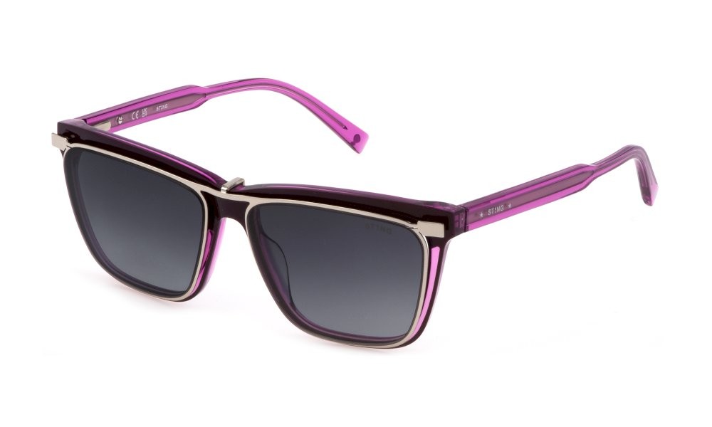 Occhiali da vista Sting UST453 (06UL) + clip on colore top viola - ciclamino lucido lenti smoke gradient