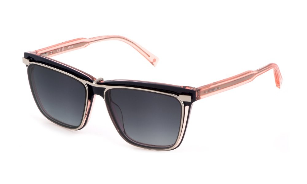 Occhiali da vista Sting UST453 (09CE) + clip on colore blu - rosa lucido lenti smoke gradient