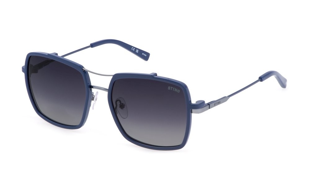 Occhiali da vista Sting Planet 1 UST474 (8A3P) + clip on colore azzurro c/parti blu lucido lenti smoke gradient