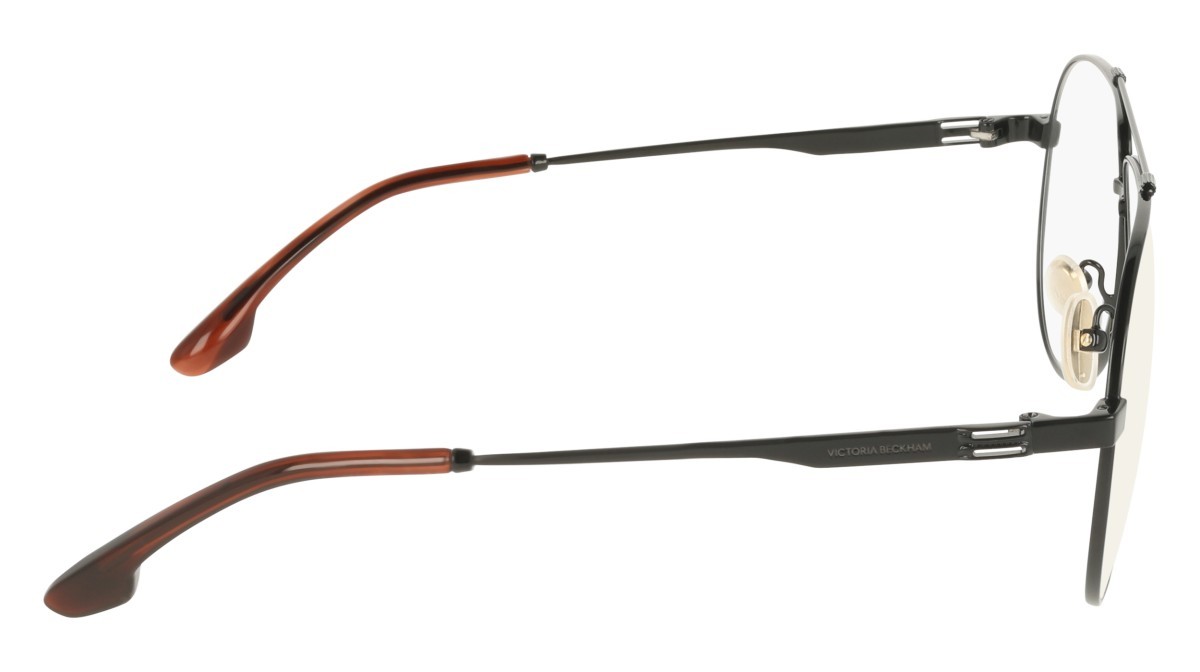 Brillen Victoria Beckham VB2137 (001) farbe black form aviator gläser recycled demo lens w/ar blue on the front