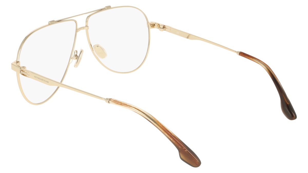 Brillen Victoria Beckham VB2137 (714) farbe gold form aviator gläser recycled demo lens w/ar blue on the front