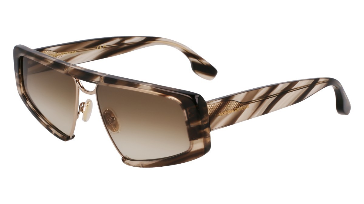 Sonnenbrillen Victoria Beckham VB247S (318) farbe striped khaki form rechteckig gläser gradient khaki