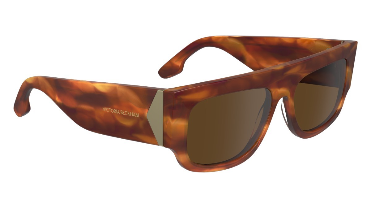 Sonnenbrillen Victoria Beckham VB666S (223) farbe striped blonde havana form rechteckig gläser solid brown