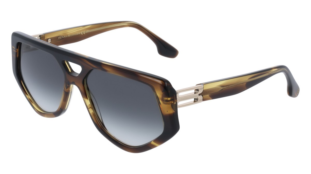 Sonnenbrillen Victoria Beckham VB681S (318) farbe striped khaki form rechteckig gläser gradient grey