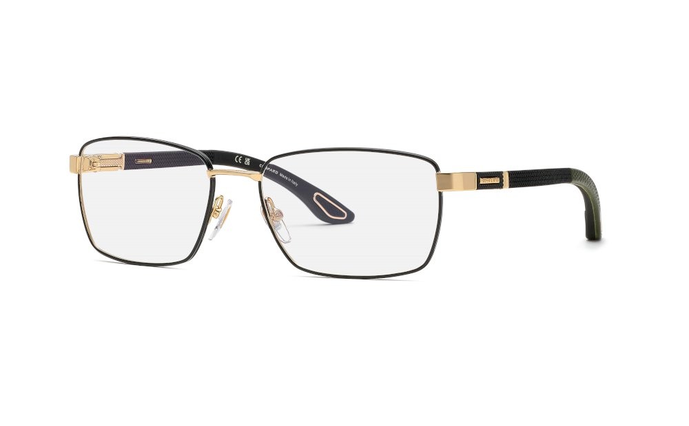 Eyeglasses Chopard VCHG88V (0301) color oro rosè lucido c/parti nero lucido + gomma e pelle 
