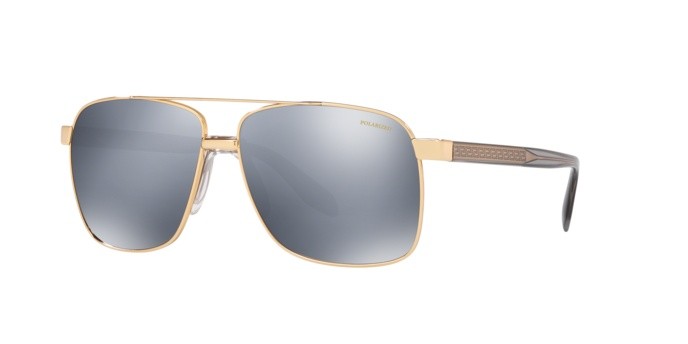 Occhiali da sole Versace VE 2174 (1002Z3) colore gold forma quadrato lenti dk grey mirror silver polar