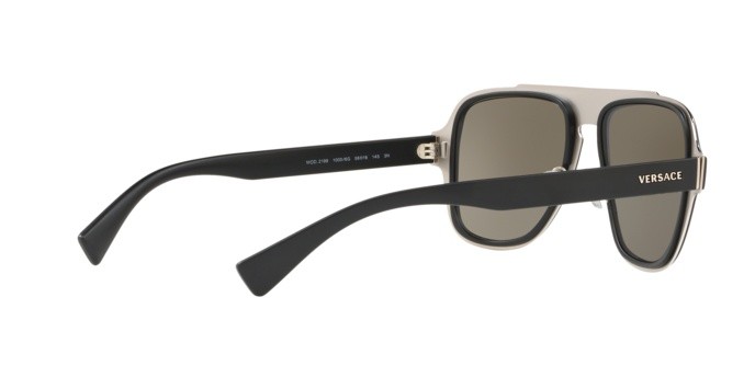 Occhiali da sole Versace Medusa Retro Charm VE 2199 (10006G) colore matte black forma irregolare lenti light grey mirror silver