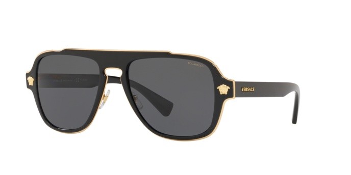 Occhiali da sole Versace Medusa Retro Charm VE 2199 (100281) colore black forma irregolare lenti polar grey