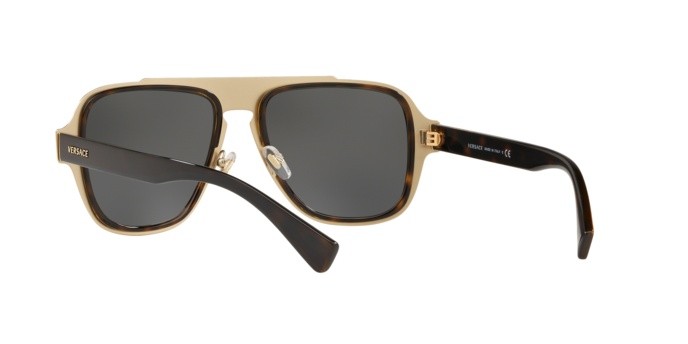 Occhiali da sole Versace Medusa Retro Charm VE 2199 (12524T) colore dark havana forma irregolare lenti dark grey mirror gold