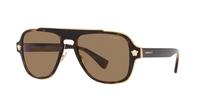 Occhiali da sole Versace VE 2199 (1252LA) colore havana forma irregolare lenti arancione