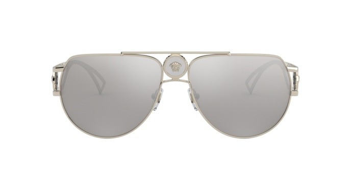Occhiali da sole Versace VE 2225 (12526G) colore pale gold forma aviator lenti light grey mirror silver 80?