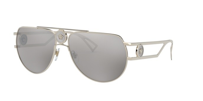 Occhiali da sole Versace VE 2225 (12526G) colore pale gold forma aviator lenti light grey mirror silver 80?