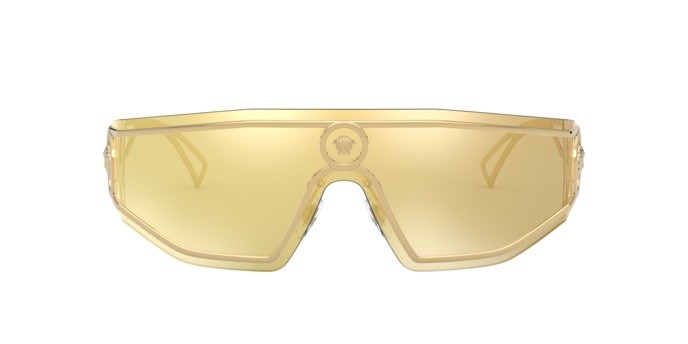 Occhiali da sole Versace VE 2226 (10027P) colore gold forma irregolare lenti brown mirror gold