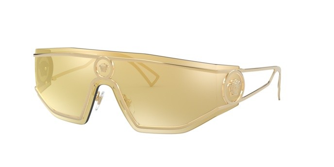 Occhiali da sole Versace VE 2226 (10027P) colore gold forma irregolare lenti brown mirror gold