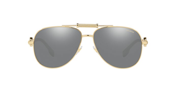 Occhiali da sole Versace VE 2236 (1002Z3) colore gold forma aviator lenti polar grey mirror silver