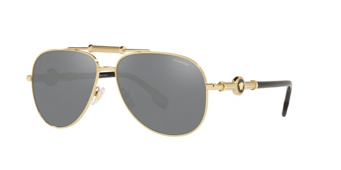 Occhiali da sole Versace VE 2236 (1002Z3) colore gold forma aviator lenti polar grey mirror silver