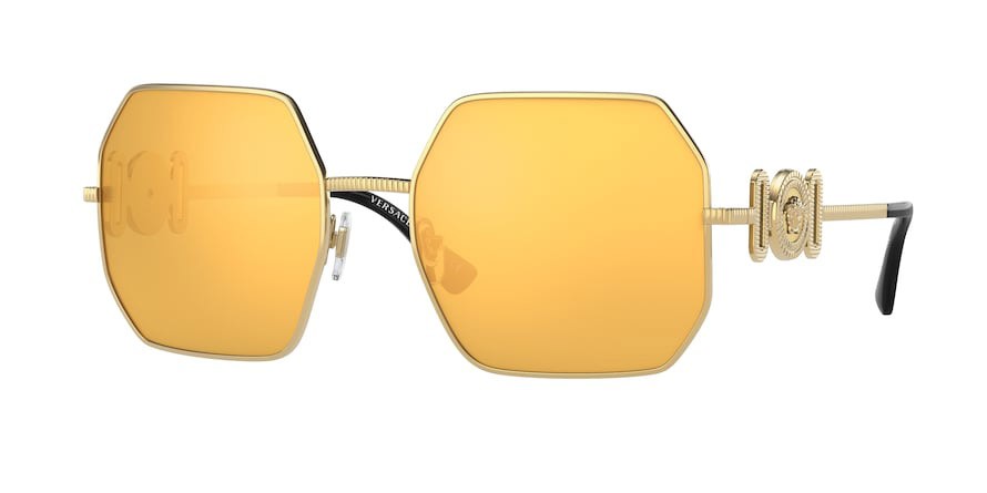 Occhiali da sole Versace VE 2248 (10027P) colore gold forma irregolare lenti brown mirror gold