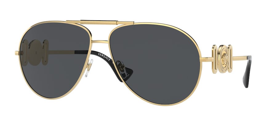 Sonnenbrillen Versace VE 2249 (100287) farbe gold form aviator gläser dark grey